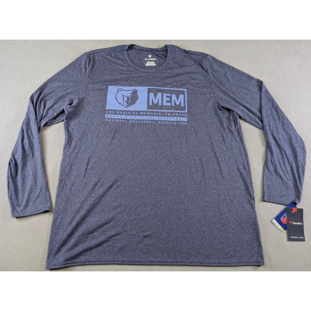 Memphis Grizzlies Shirt Mens 2XL XXL Blue Fanatics Long Sleeve Training New NBA